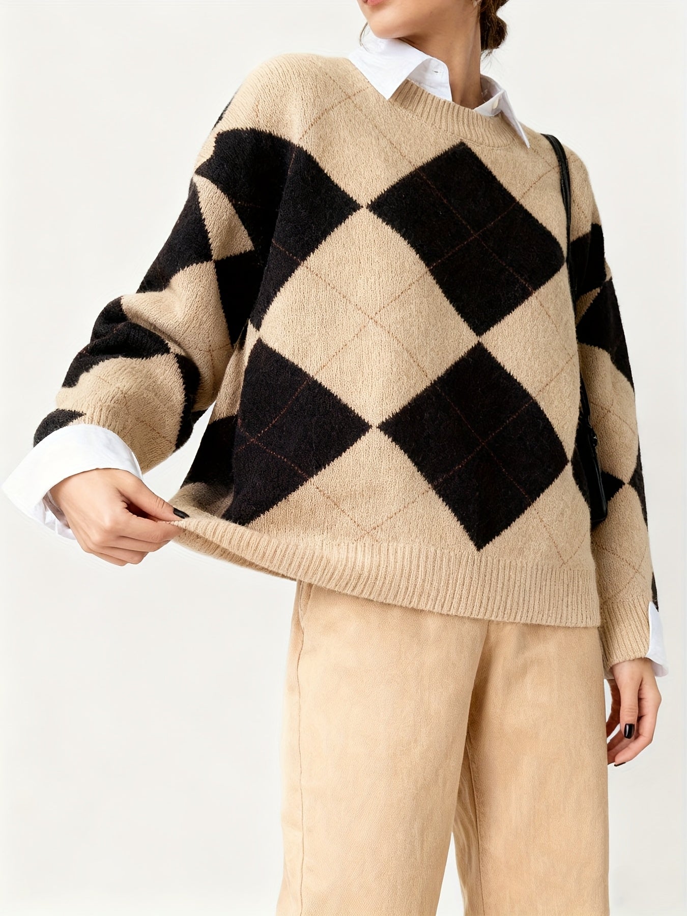 Pull vintage élégant à motif géométrique