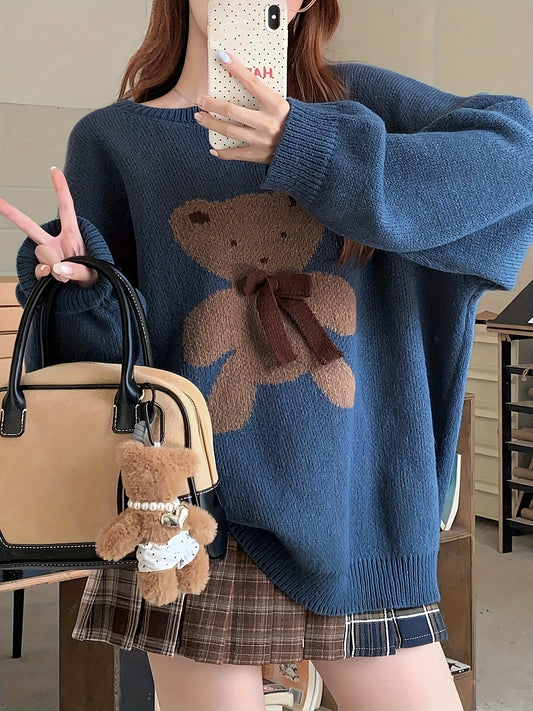 Pull-over élégant à motif Ours avec nœud