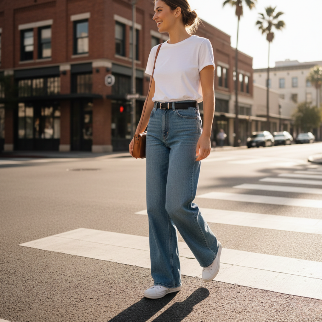 Jean femme large wide leg taille haute tendance Tunisie