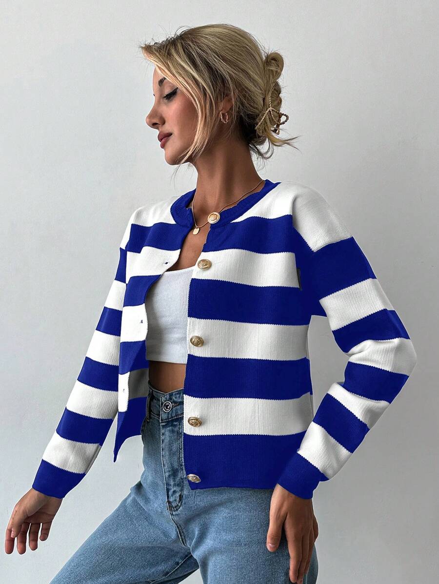 EURMUSE Cardigan tricoté casual à manches longues rayé - Floorah