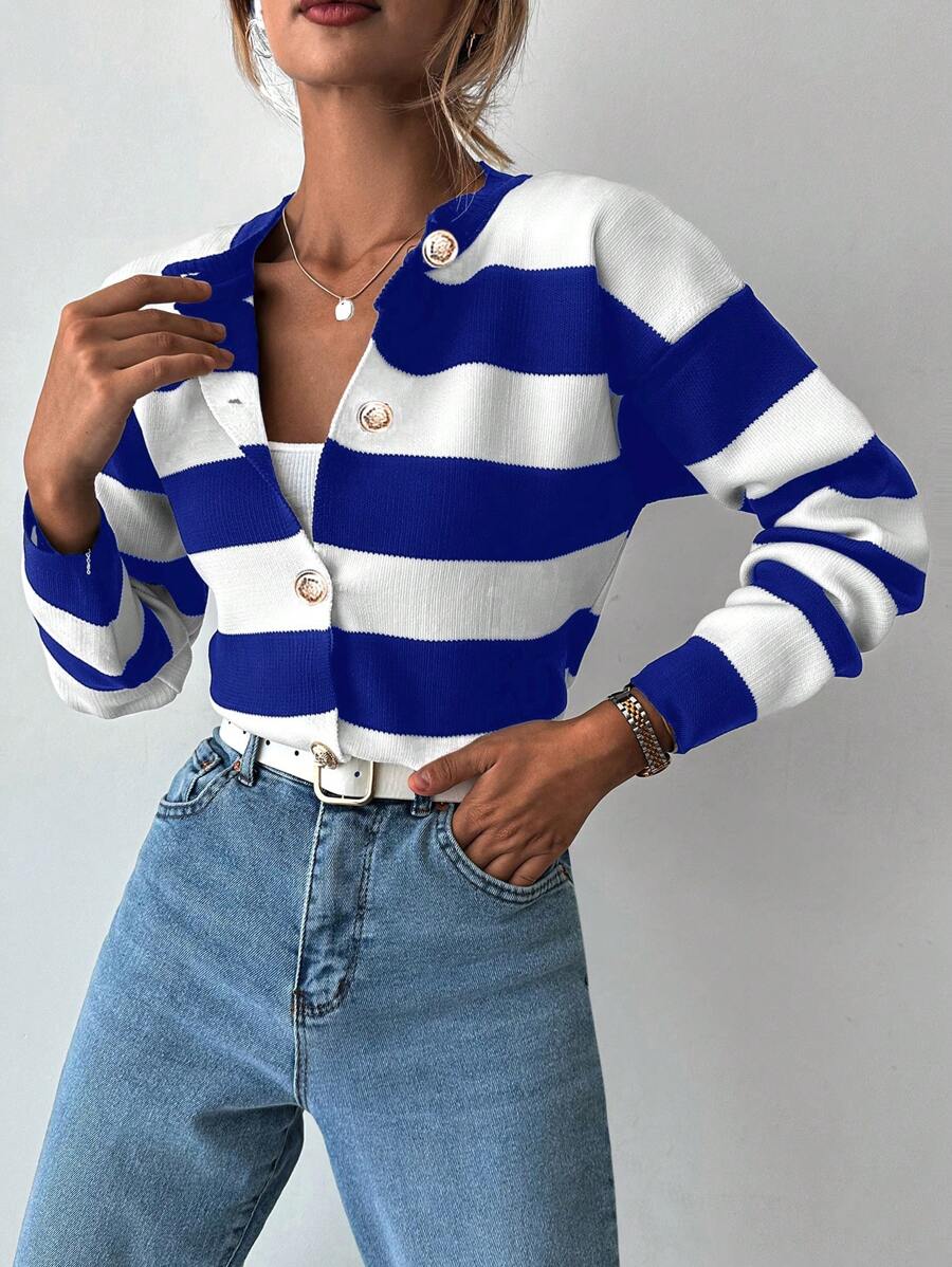 EURMUSE Cardigan tricoté casual à manches longues rayé - Floorah