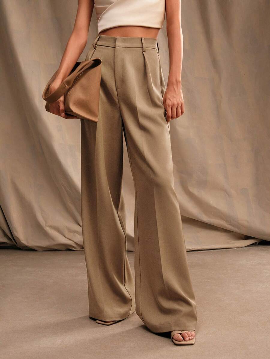 Pantalon droit à taille haute plissé - Floorah