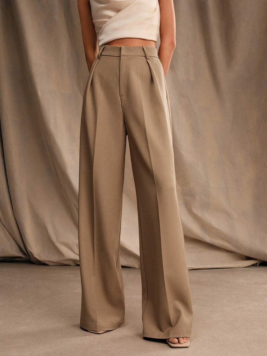 Pantalon droit à taille haute plissé - Floorah