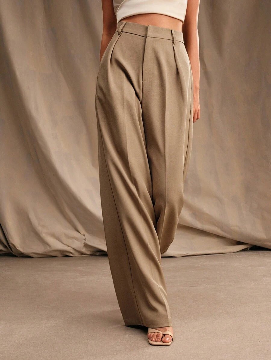 Pantalon droit à taille haute plissé - Floorah