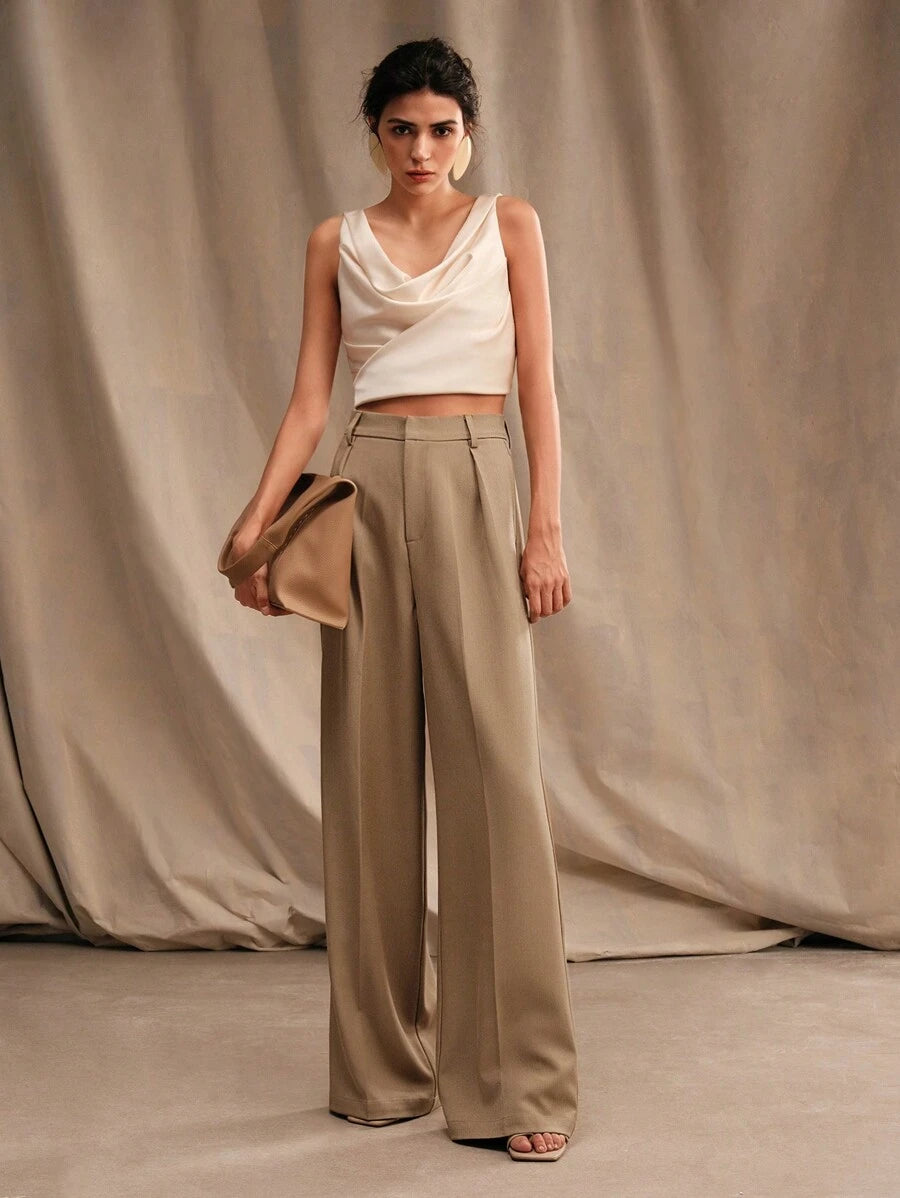 Pantalon droit à taille haute plissé - Floorah