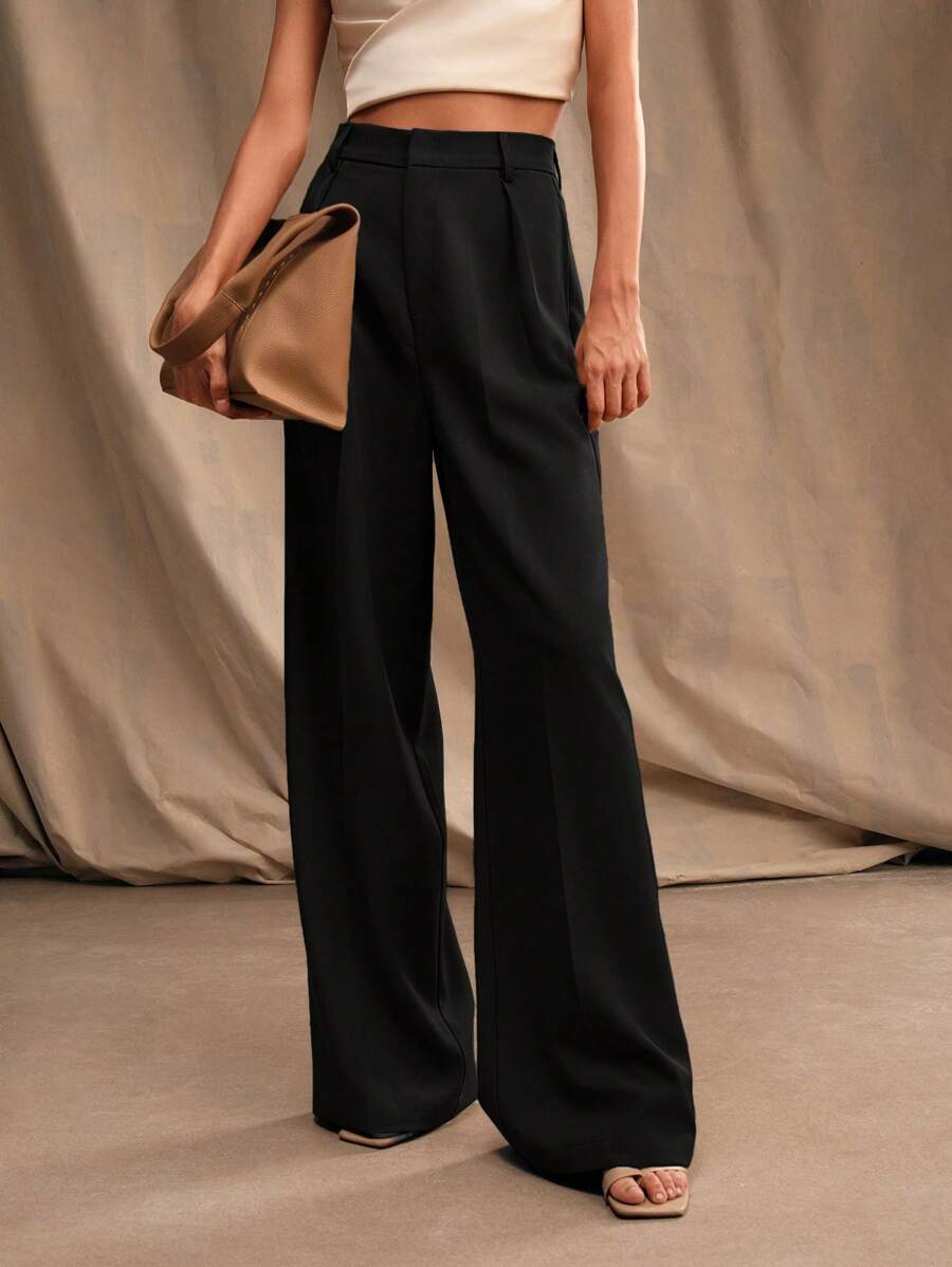 Pantalon droit à taille haute plissé - Floorah