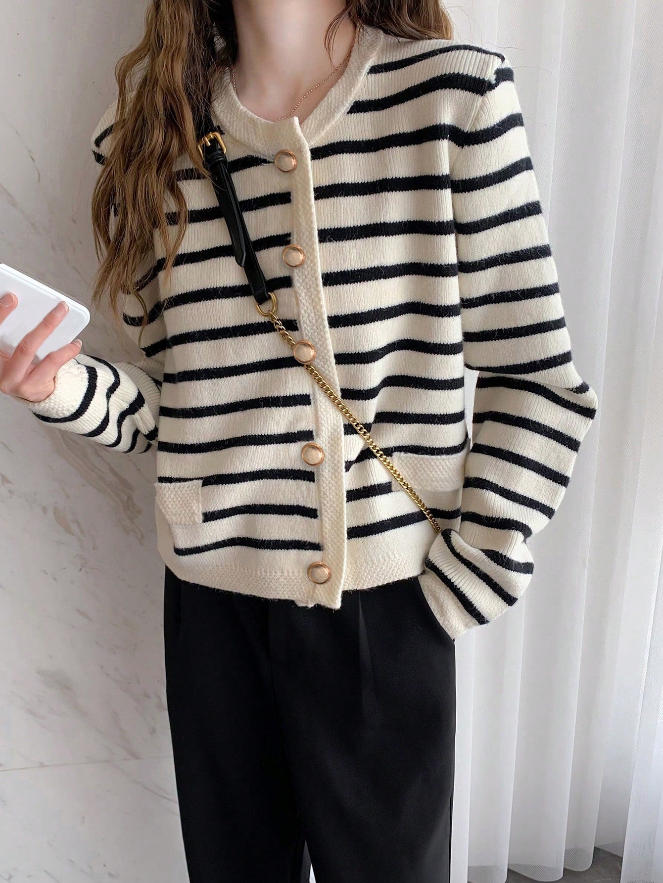 Alicedudu Cardigan rayé classique décontracté - Floorah