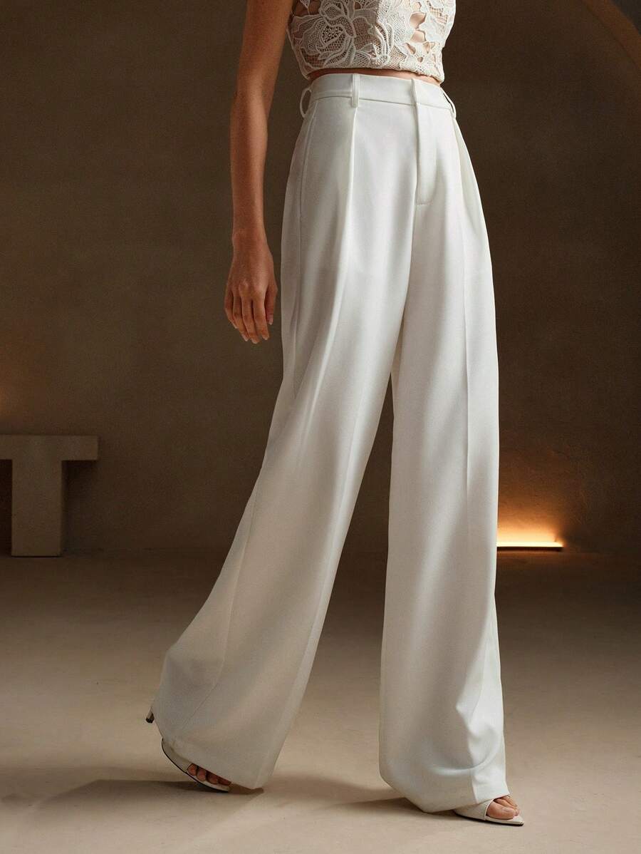 Pantalon droit à taille haute plissé - Floorah