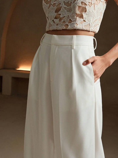 Pantalon droit à taille haute plissé - Floorah