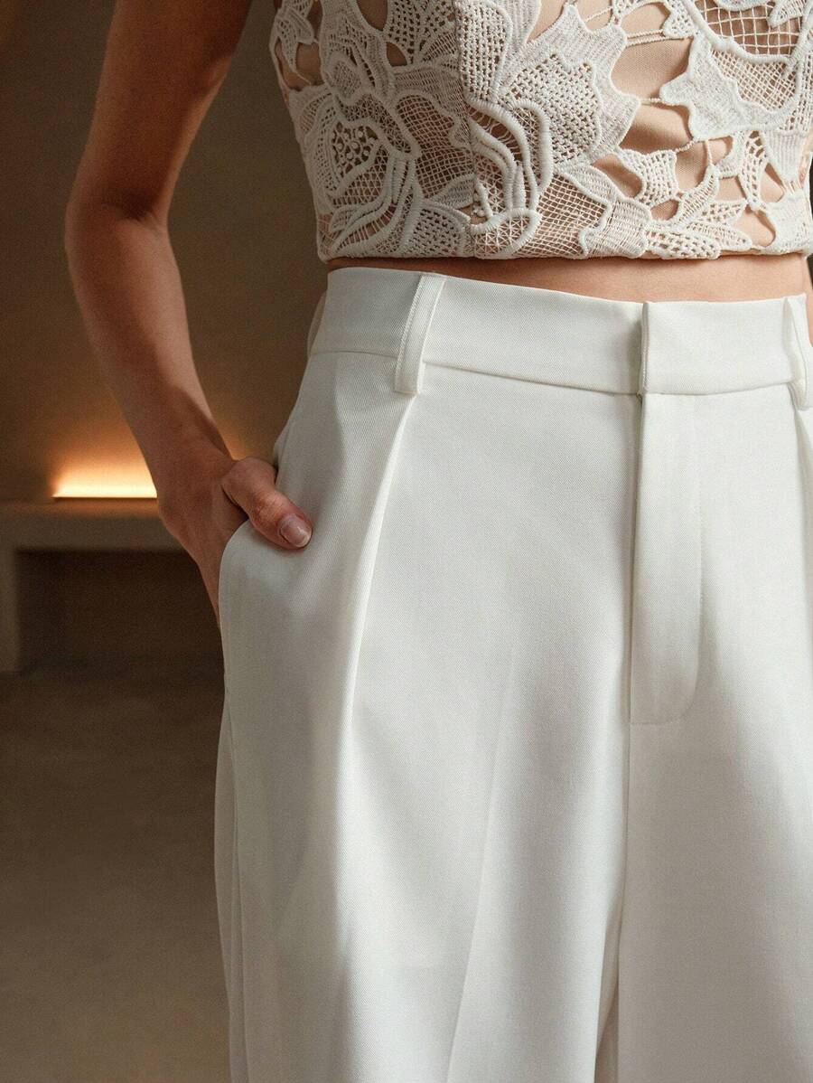 Pantalon droit à taille haute plissé - Floorah