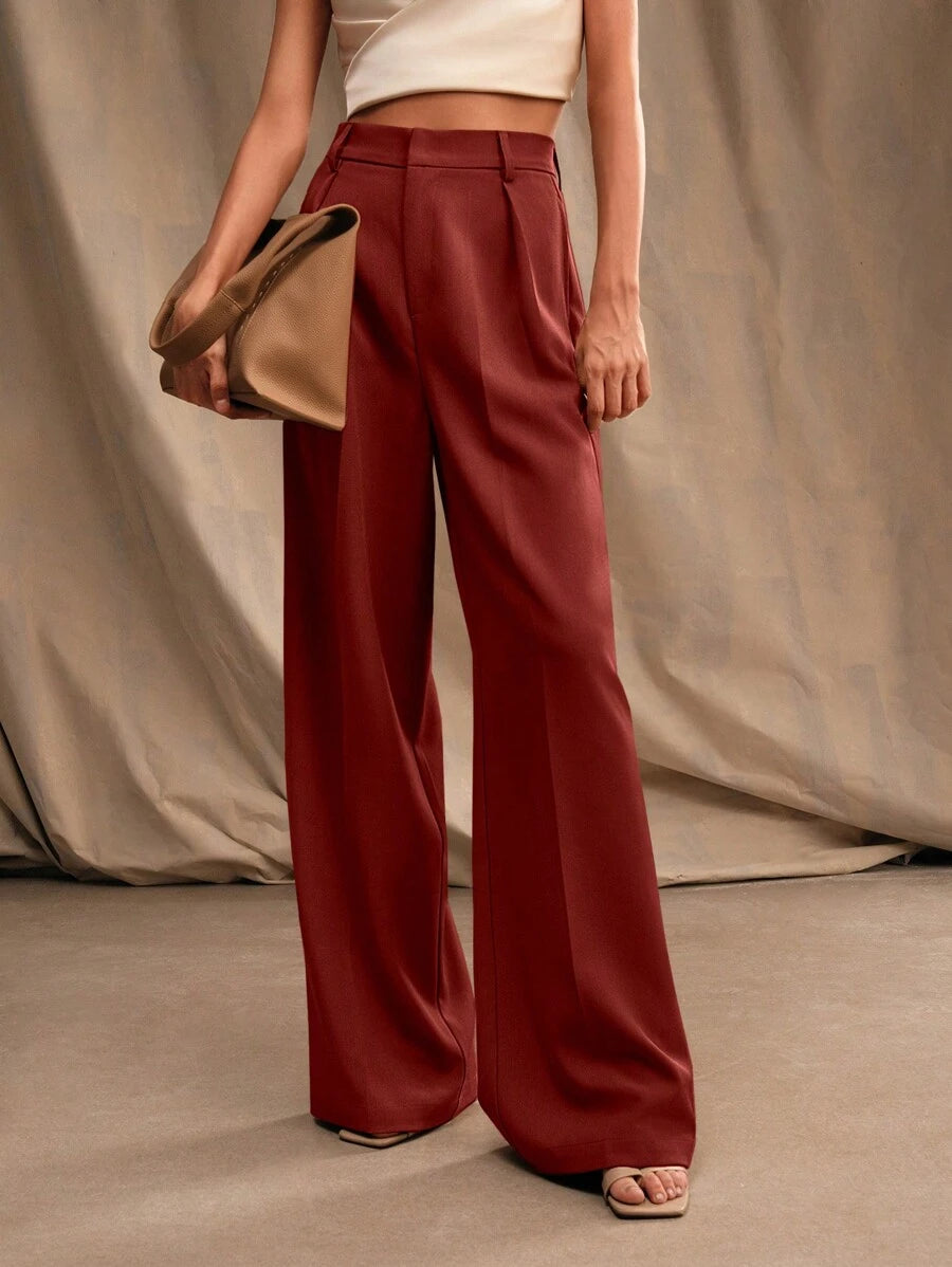 Pantalon droit à taille haute plissé - Floorah