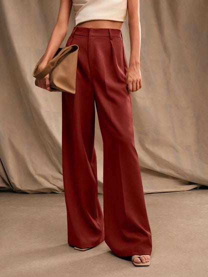 Pantalon droit à taille haute plissé - Floorah