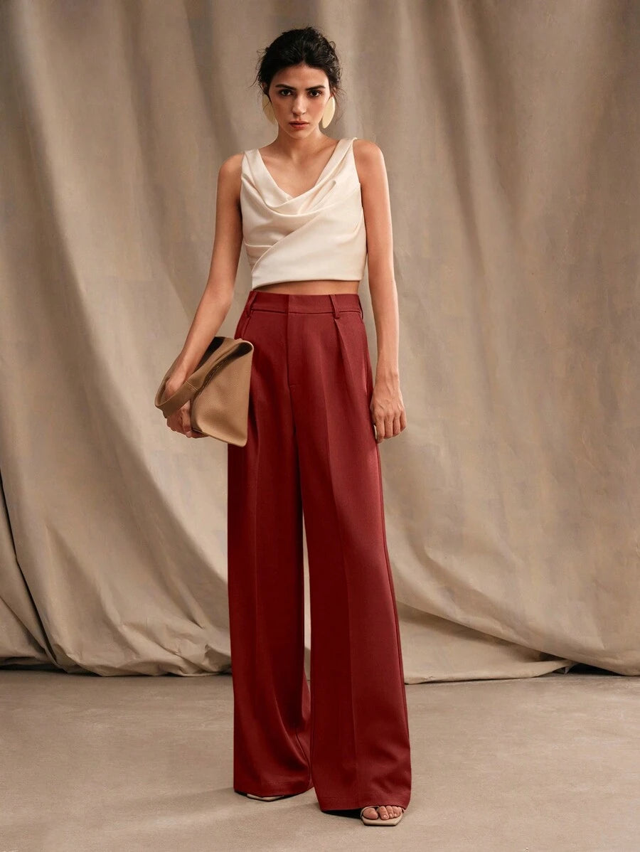 Pantalon droit à taille haute plissé - Floorah