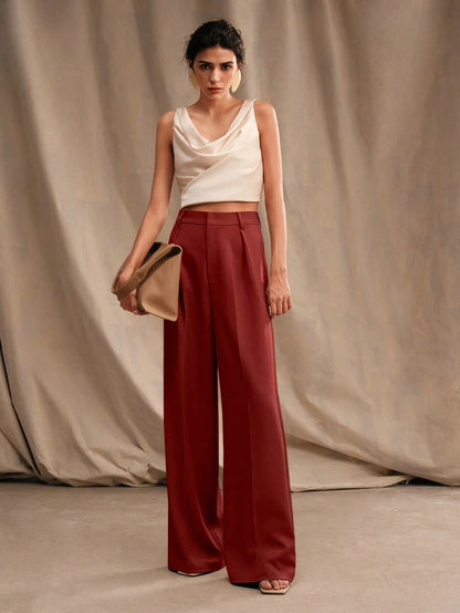 Pantalon droit à taille haute plissé - Floorah