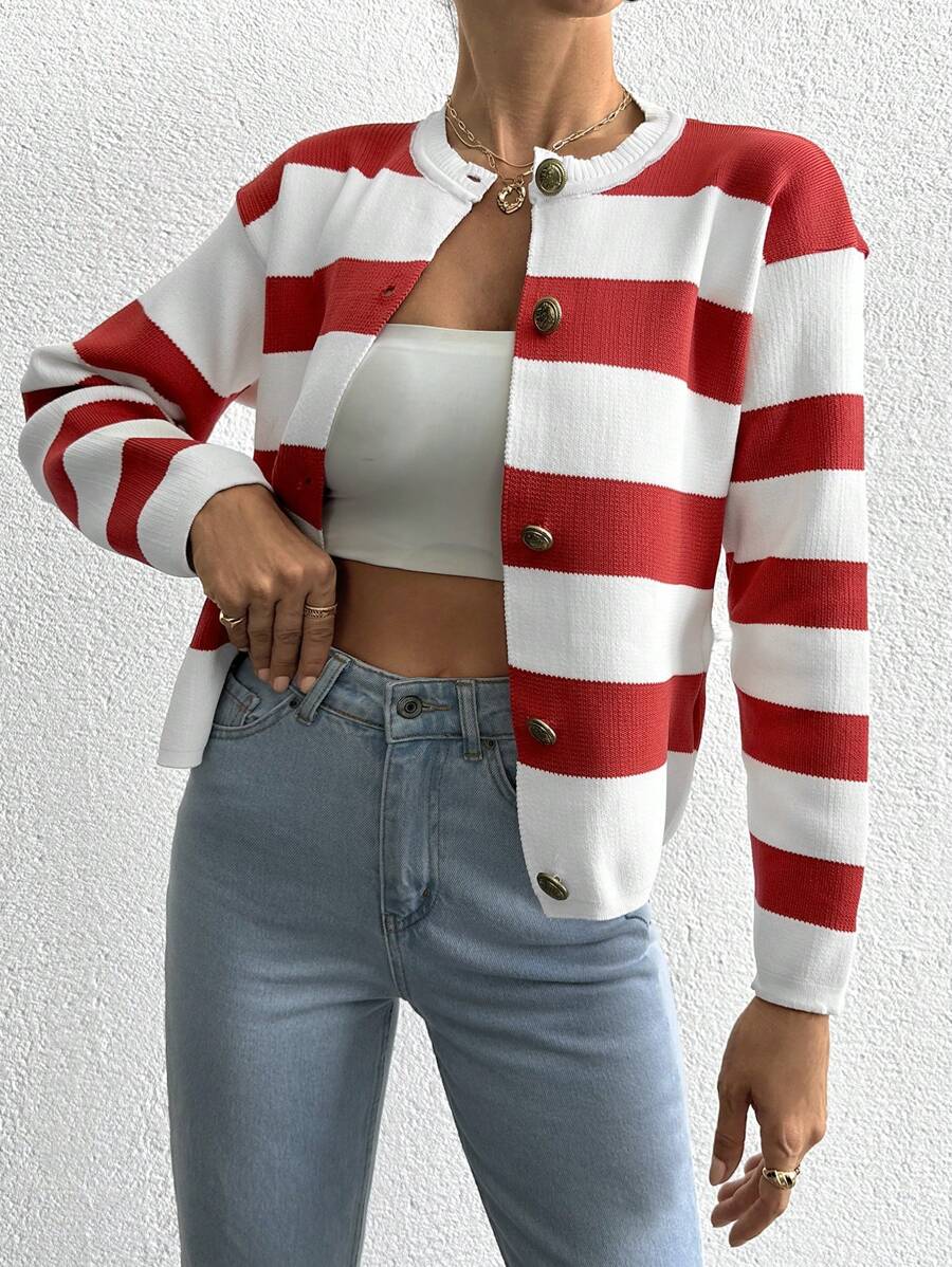 EURMUSE Cardigan tricoté casual à manches longues rayé - Floorah