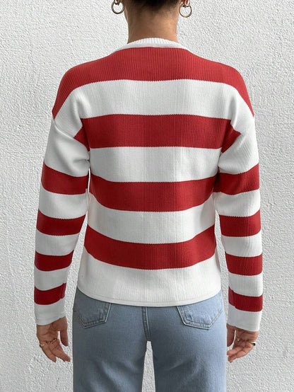 EURMUSE Cardigan tricoté casual à manches longues rayé - Floorah