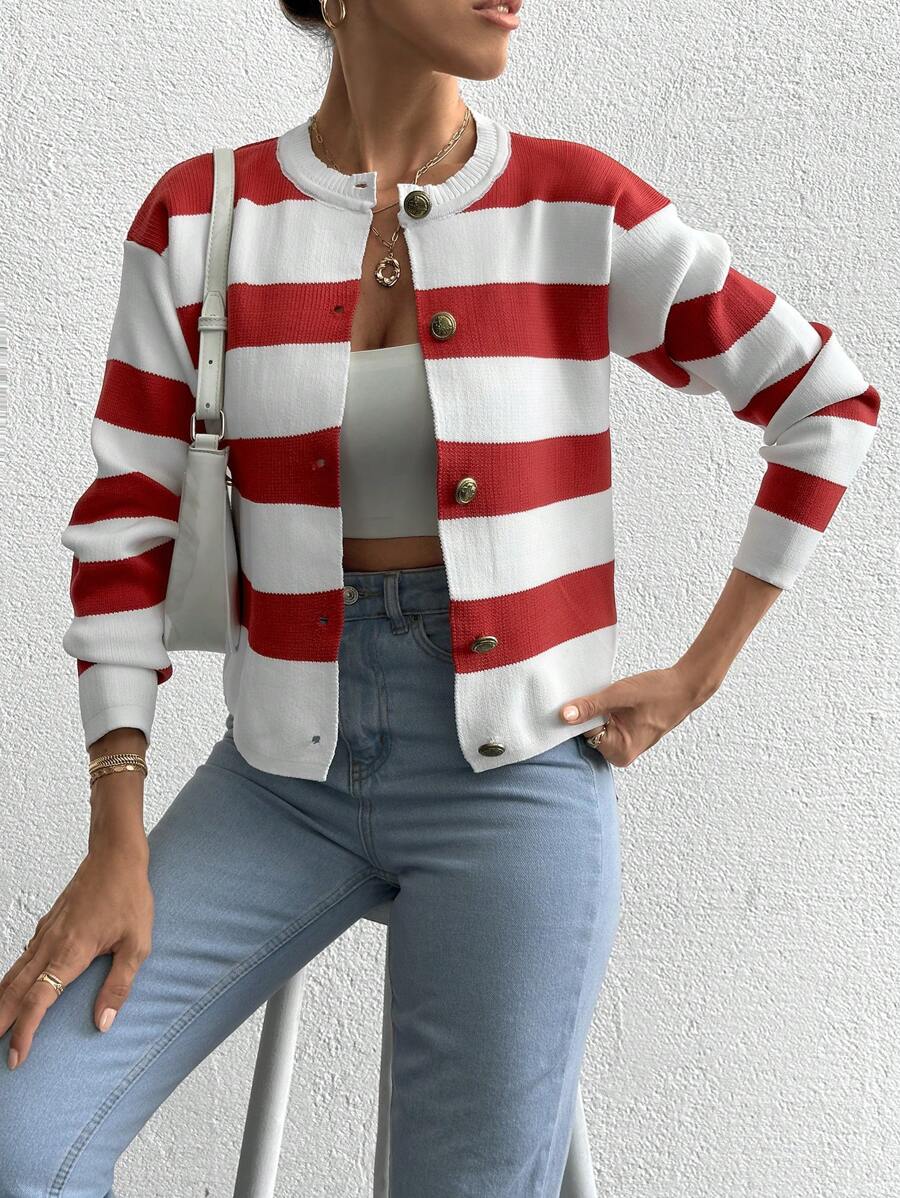 EURMUSE Cardigan tricoté casual à manches longues rayé - Floorah