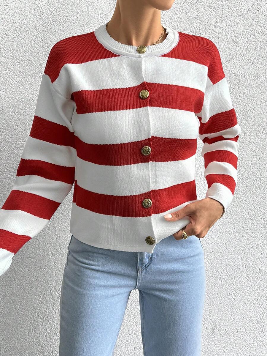 EURMUSE Cardigan tricoté casual à manches longues rayé - Floorah