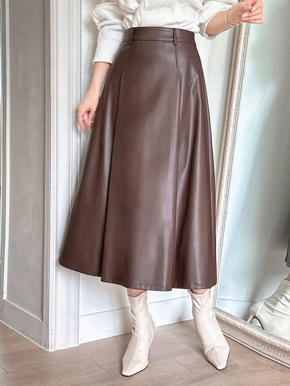 Jupe en cuir PU élégante de couleur unie pour le bureau et les déplacements - Floorah