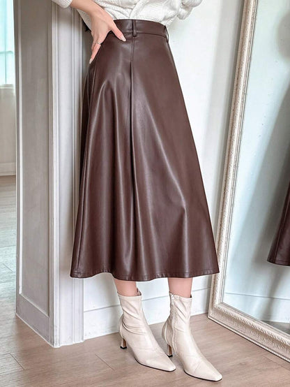 Jupe en cuir PU élégante de couleur unie pour le bureau et les déplacements - Floorah