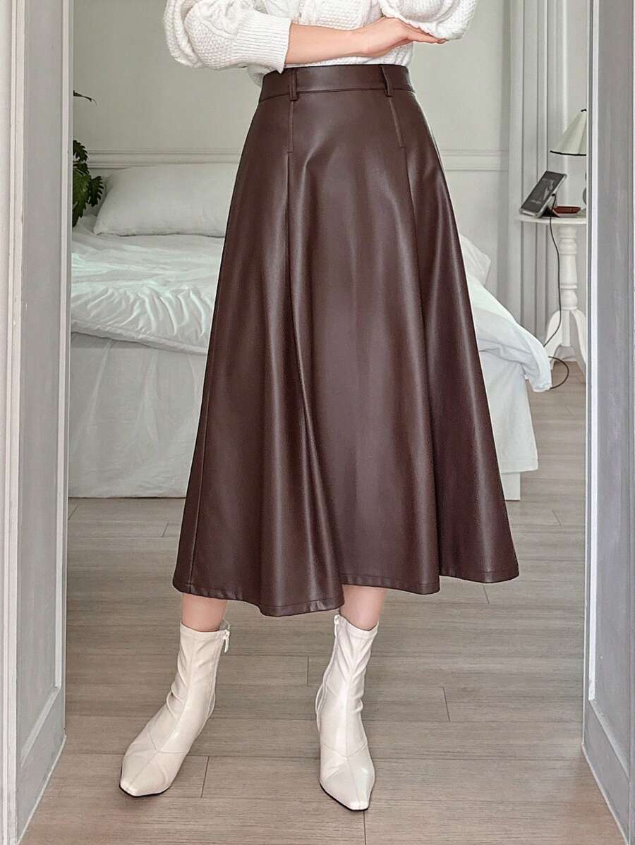 Jupe en cuir PU élégante de couleur unie pour le bureau et les déplacements - Floorah