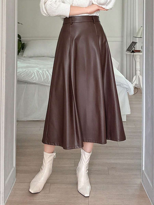 Jupe en cuir PU élégante de couleur unie pour le bureau et les déplacements - Floorah