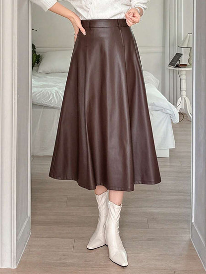 Jupe en cuir PU élégante de couleur unie pour le bureau et les déplacements - Floorah