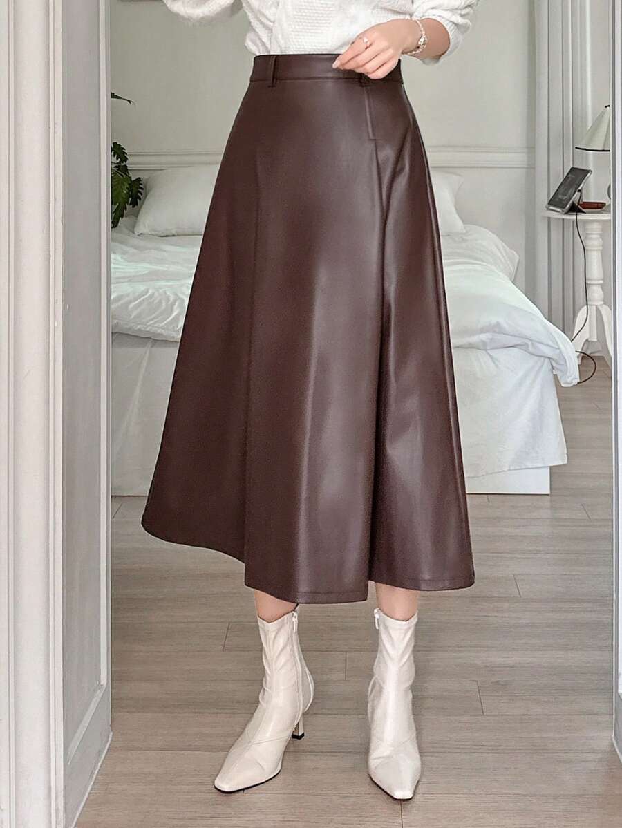 Jupe en cuir PU élégante de couleur unie pour le bureau et les déplacements - Floorah