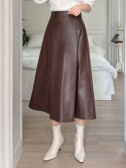 Jupe en cuir PU élégante de couleur unie pour le bureau et les déplacements - Floorah