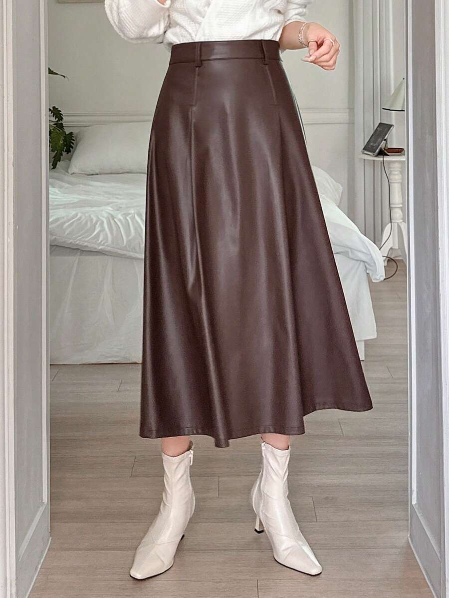 Jupe en cuir PU élégante de couleur unie pour le bureau et les déplacements - Floorah