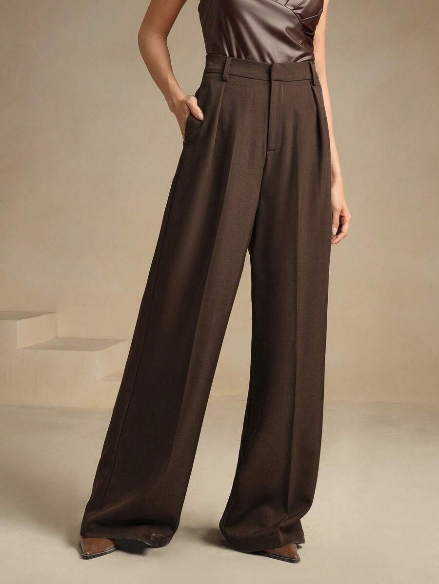 Pantalon droit à taille haute plissé - Floorah