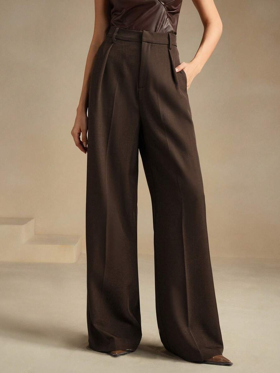 Pantalon droit à taille haute plissé - Floorah