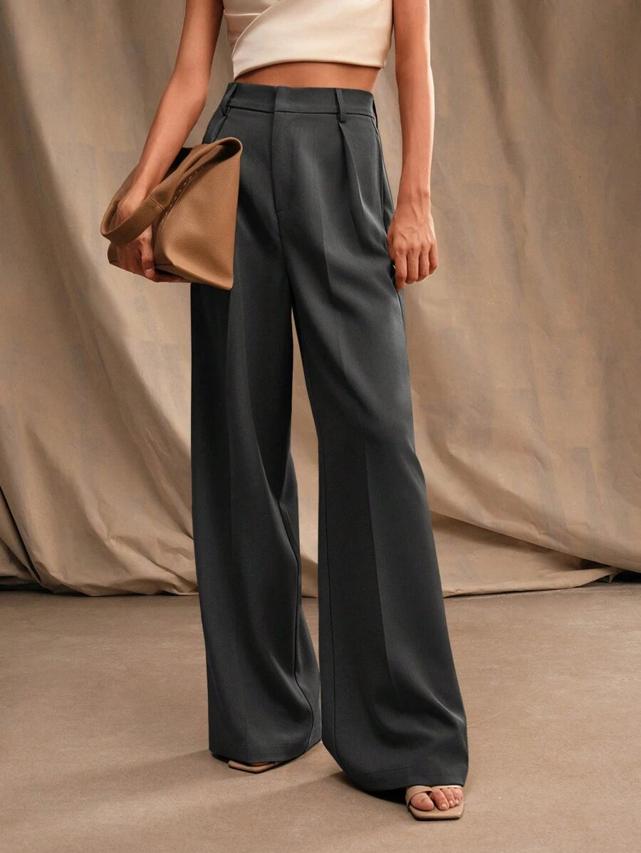 Pantalon droit à taille haute plissé - Floorah