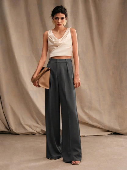 Pantalon droit à taille haute plissé - Floorah