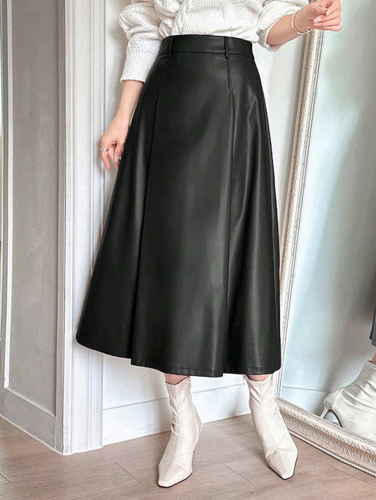 Jupe en cuir PU élégante de couleur unie pour le bureau et les déplacements - Floorah