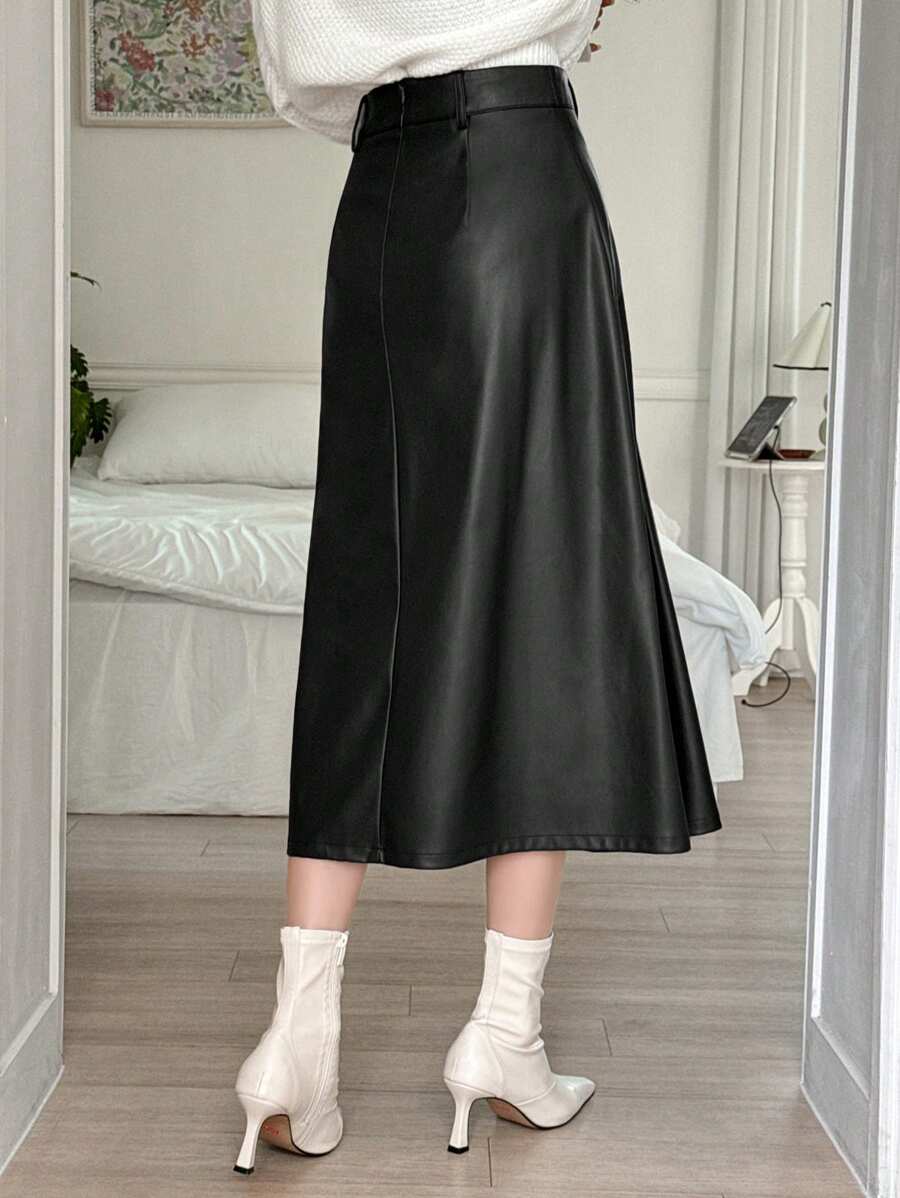 Jupe en cuir PU élégante de couleur unie pour le bureau et les déplacements - Floorah