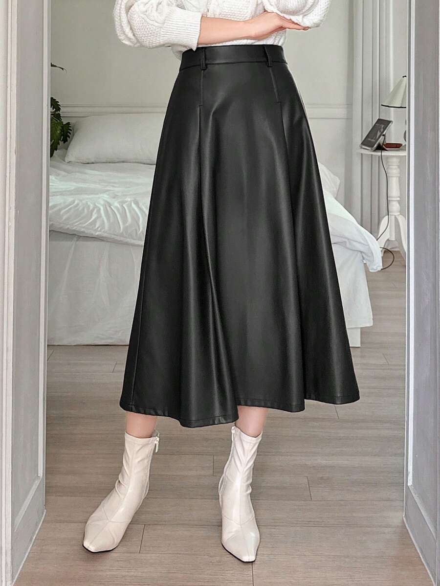 Jupe en cuir PU élégante de couleur unie pour le bureau et les déplacements - Floorah