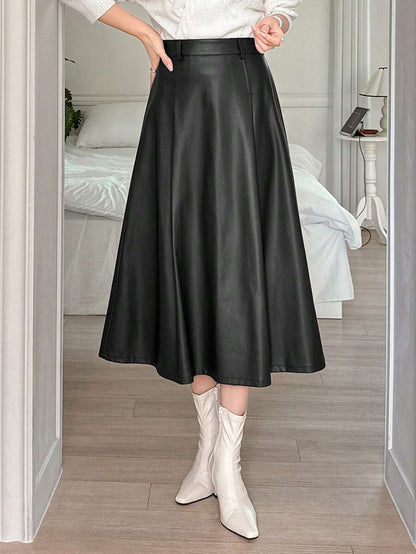 Jupe en cuir PU élégante de couleur unie pour le bureau et les déplacements - Floorah