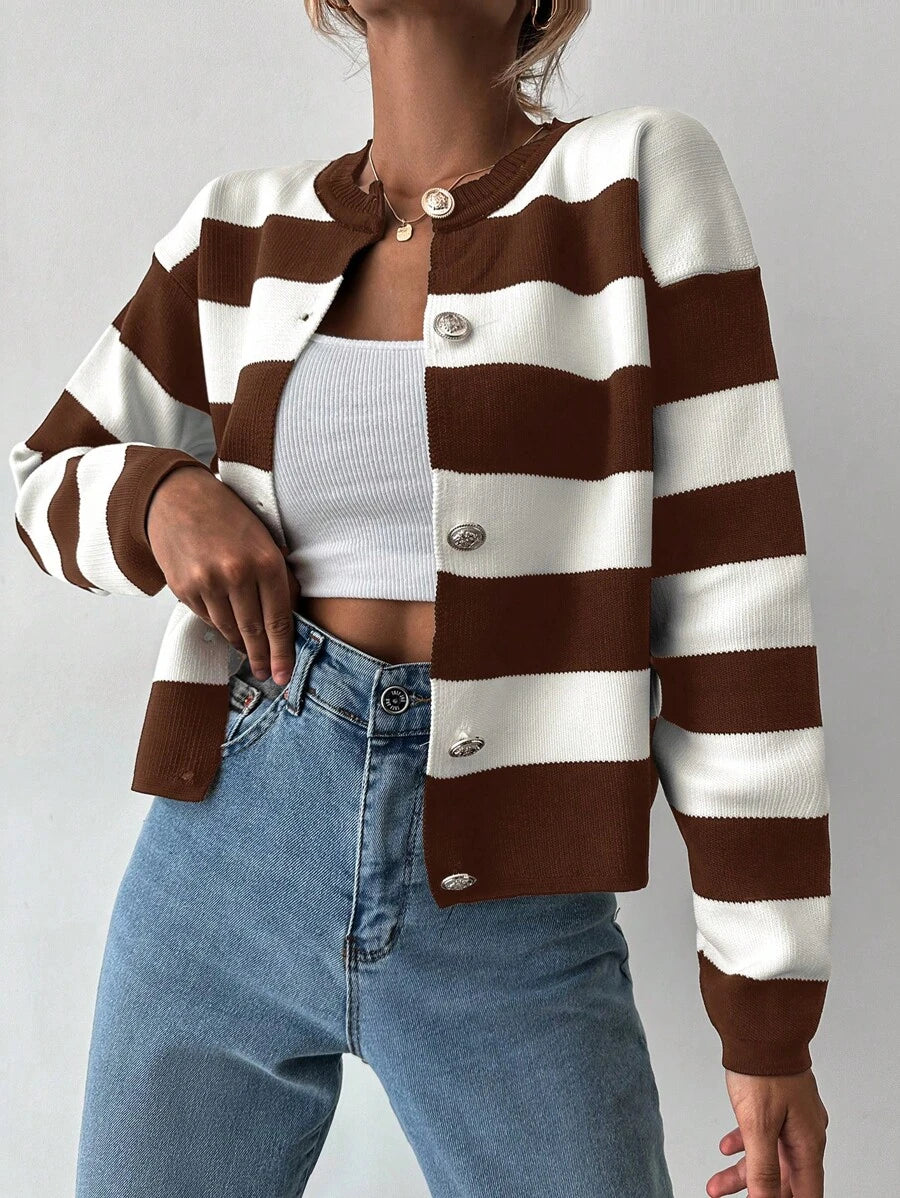 EURMUSE Cardigan tricoté casual à manches longues rayé - Floorah