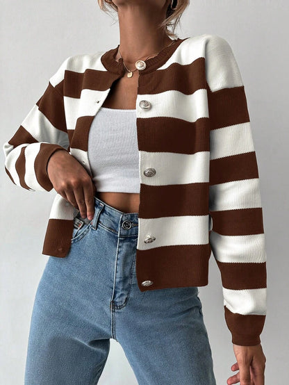 EURMUSE Cardigan tricoté casual à manches longues rayé - Floorah