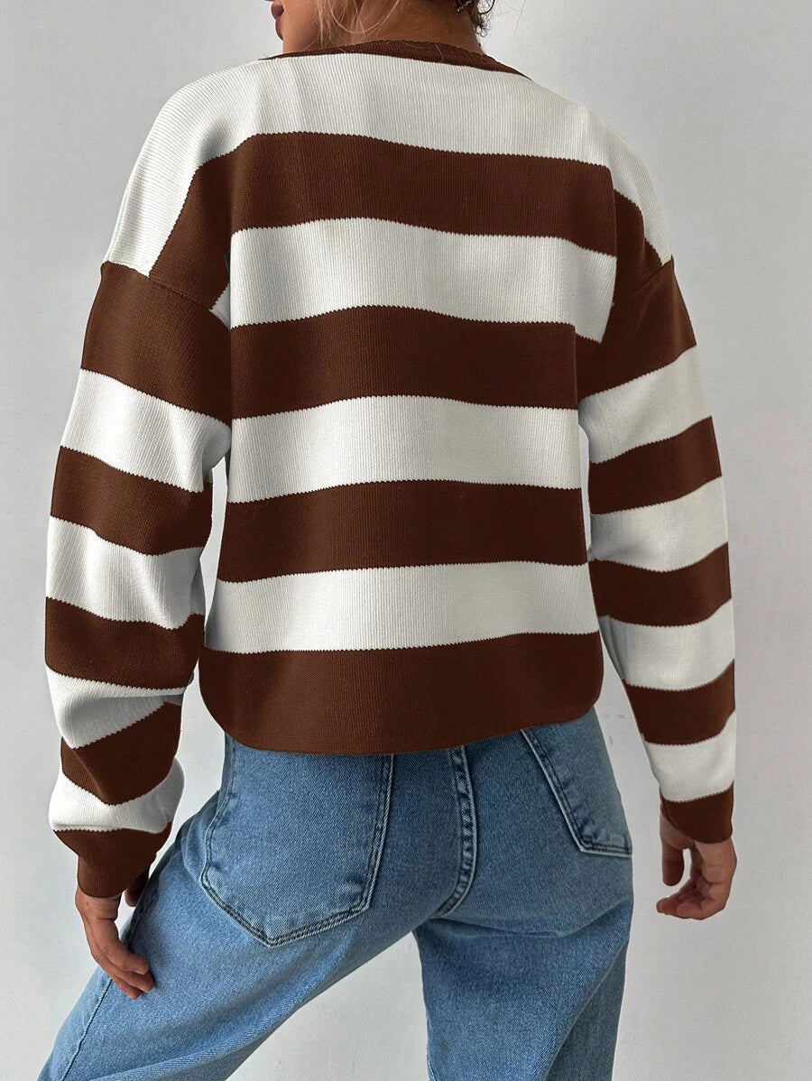 EURMUSE Cardigan tricoté casual à manches longues rayé - Floorah