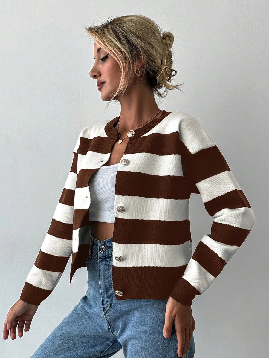 EURMUSE Cardigan tricoté casual à manches longues rayé - Floorah