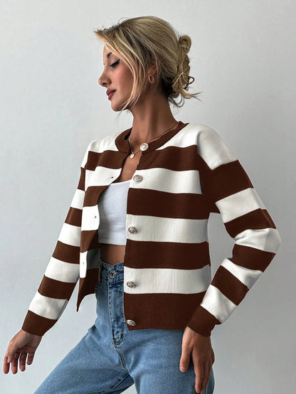 EURMUSE Cardigan tricoté casual à manches longues rayé - Floorah