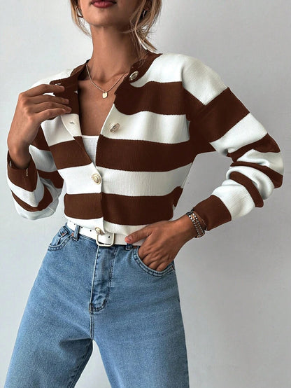 EURMUSE Cardigan tricoté casual à manches longues rayé - Floorah