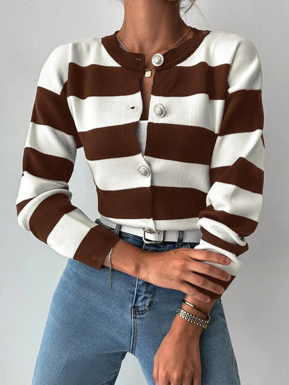 EURMUSE Cardigan tricoté casual à manches longues rayé - Floorah