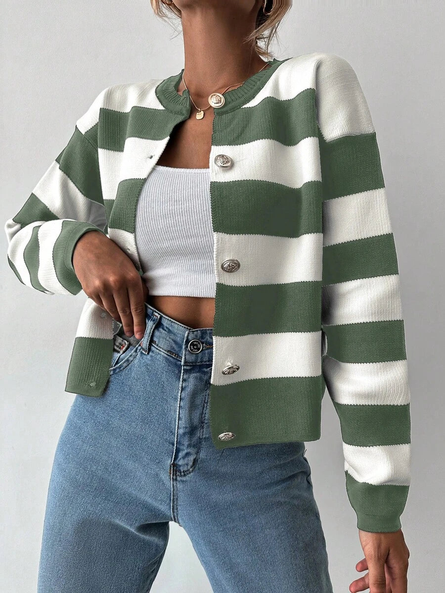 EURMUSE Cardigan tricoté casual à manches longues rayé - Floorah