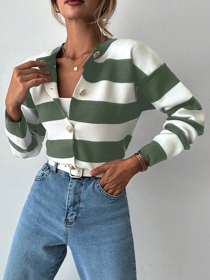 EURMUSE Cardigan tricoté casual à manches longues rayé - Floorah