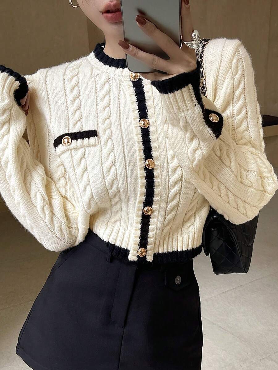 Pull tricoté élégant avec bordure contrastée - Floorah