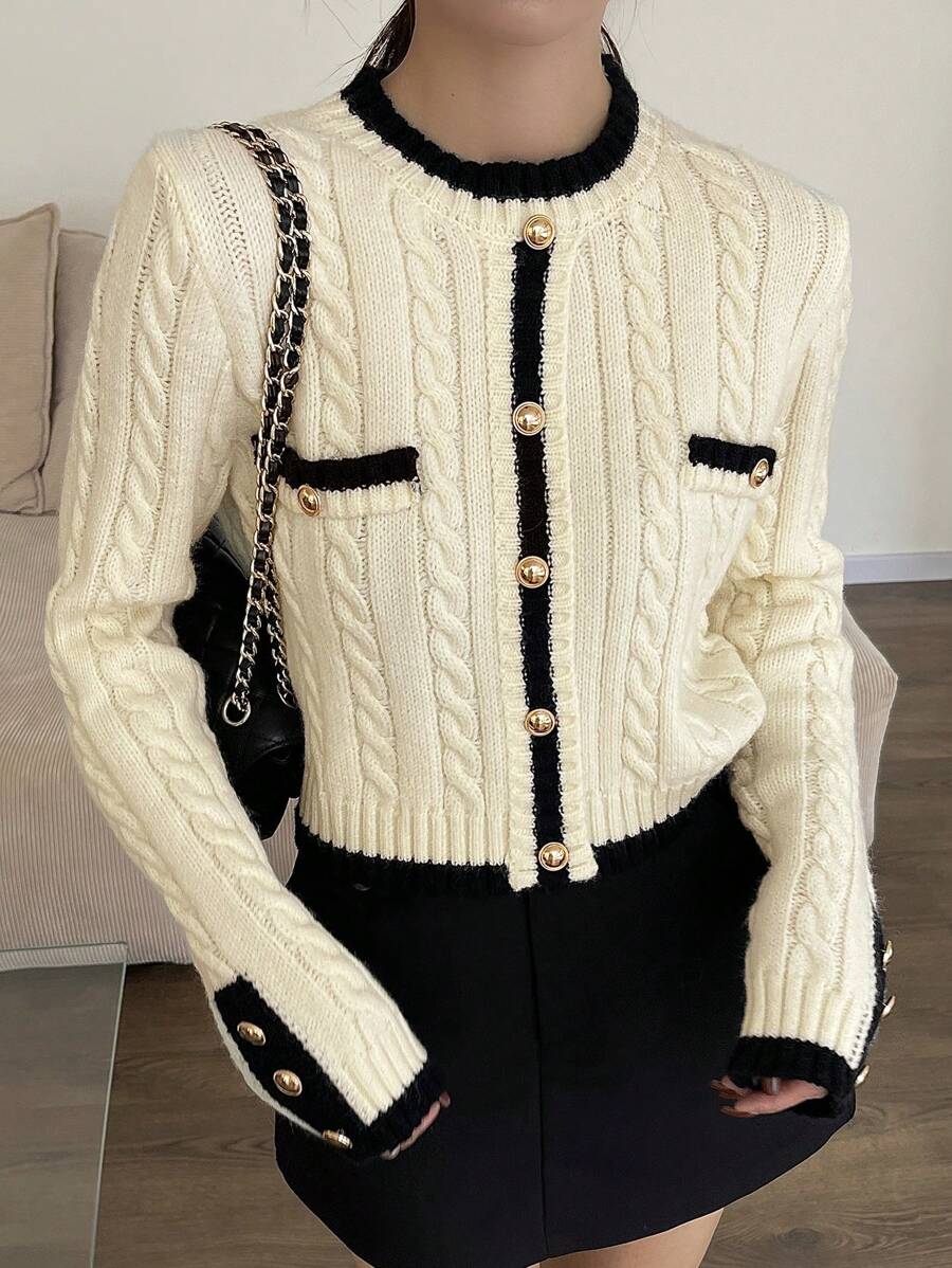 Pull tricoté élégant avec bordure contrastée - Floorah