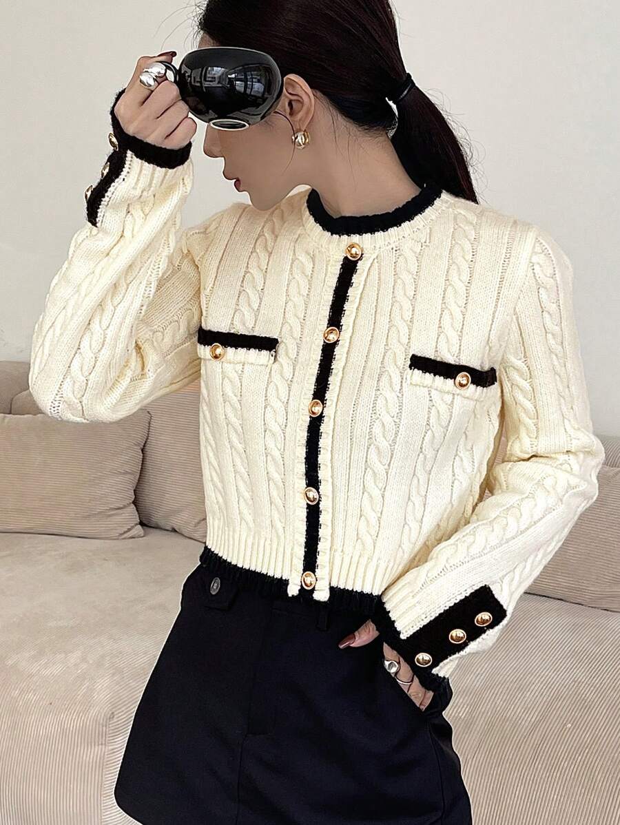 Pull tricoté élégant avec bordure contrastée - Floorah